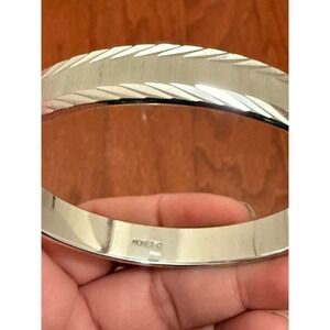 Vintage Monet Silver Tone Bangle Bracelet‎ Textured Etched Satin Finish Signed